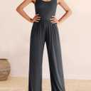 ANRABESS Jumpsuits for Women Dressy Casual Summer Sleeveless Rib Knit Wide Leg Jumper Romper One Piece Outfits with Pockets Dark Grey Medium (Gray, M)