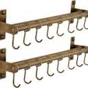 DSEAP Pot Rack - Pots & Pans Hanging Rack with 8 Hooks, Double Bars, Wall Mounted, Bronze, Pack of 2