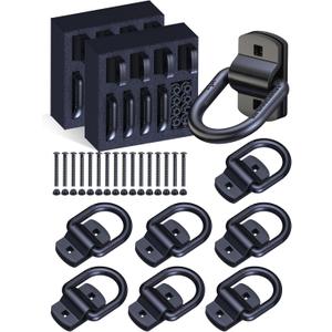 1/2" D Rings Tie Down Anchors, 12000LBS Heavy Duty Bolt-On Forged D Rings with Thicken Reinforcing Plate, Trailer Tie Down Anchor Hooks for Truck Bed, Trailer and Cargo, 8Pack, Black