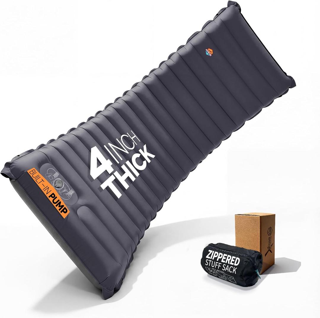 ZOOOBELIVES Extra Thickness Inflatable Sleeping Pad with Built-in Pump, Most Comfortable Camping Mattress for Backpacking, Car Traveling and Hiking, Compact and Lightweight - Airlive2000 (Nightshadow Gray)