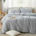 LIFETOWN Striped Duvet Cover Set 100% Jersey Knit Cotton T-Shirt Feel Ultra Soft Wrinkle-Free (Heathered Light Grey White Stripes, Queen) (King (104"x90")