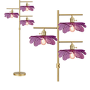 Mid Century Modern Floor Lamp 65", Dimmable Tall Floor Lamp For Living Room, 3-Light Gold Standing Lamp, Vintage Floor Lamp With Purple Glass Flower Shades For Bedroom, Corner, Study, Office, Or Home