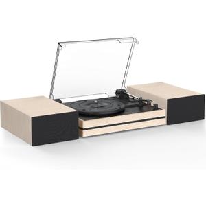 Record Player for Vinyls with External Speakers Belt-Drive Retro Turntables for Vinyl Records Dual Stereo Speakers LP Vinyl Players 3 Speed Wireless AUX-in Headphone Auto Stop Classic White