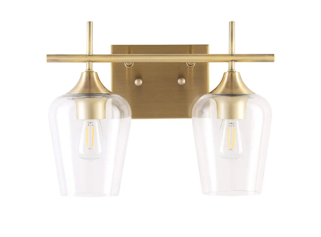 VONLUCE Bathroom Vanity Light, 2-Light Bathroom Light Fixture Over Mirror, Vanity Light Fixtures with Clear Glass, Modern Wall Sconce for Bathroom Bedroom Hallway Kitchen, Brushed Gold