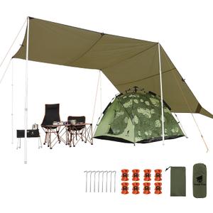GEERTOP 17  10 ft Large Camping Tent Tarp Outdoor Waterproof Flame Retardant Hammock Rain Fly Backpacking Tent Tarp Shelter for Hiking Travel Picnic(Not Includes Poles) (Green)