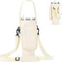 Water Bottle Carrier Bag for Stanley 40/30 oz Tumbler with Phone Pocket Neoprene Water Bottle Holder with Shoulder & Handheld Strap Stanley Cup Accessories (Creamy)