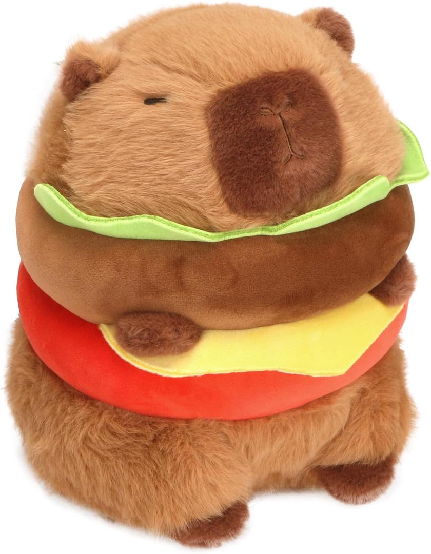 Hamburger Capybara Plush Toy - 9.5 Inch Cute Capybara Stuffed Animal, Kawaii Capibara Plushie for Kids and Adults Hamburger Plush (Small)