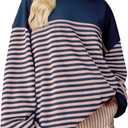 HEYTALALA Womens Oversized Striped Sweatshirts Y2K Long Sleeve Crewneck Sweater Color Block Drop Shoulder Loose Pullover Tops (S)