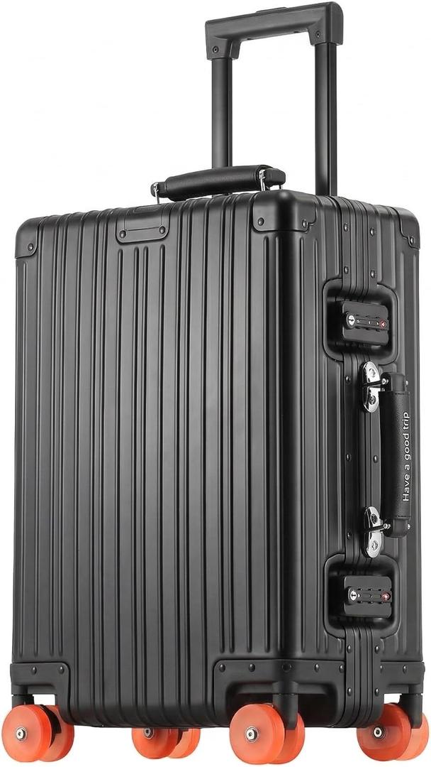 22x14x9 inch Carry on Suitcase, 22 Inch Aluminum Zipperless Carry-on Luggage Airline Approved, Full Aluminum Carry On Suitcase, All Aluminium Luggage with Skate-Grade PU Wheels,TSA Locks(Black)