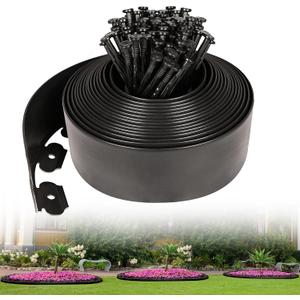 4 Inch Tall Garden Edging Border 33FT with 45pcs Spikes, Plastic Edging Border for Landscaping, Lawn, Garden, Flower Beds, Paver, Pathway