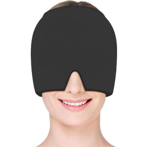 Migraine Relief Cap, Soothing Headache Ice Face Mask Products, Hot or Cold Therapy, Odorless Gel Migraine Headache Relief Cap for Migraine, Sinus, Tension, Puffy Eyes, Stress and Hangover (Black)