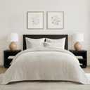 EVERGRACE Velvet Quilt Set King Size, Luxurious Soft Striped Channel Bedding Set, Lightweight Velvet Comforter for All Season, Oversized Bedspread Coverlet with 2 Matching Shams, Ivory White