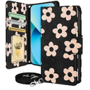 Buleens for iPhone 13 Wallet Case for Women - with Card Holder for iPhone 13 Flip Case Leather Crossbody Cute Aesthetic i Phone 13 Case with Strap Kickstand for Girls Girly, Flower Mogu