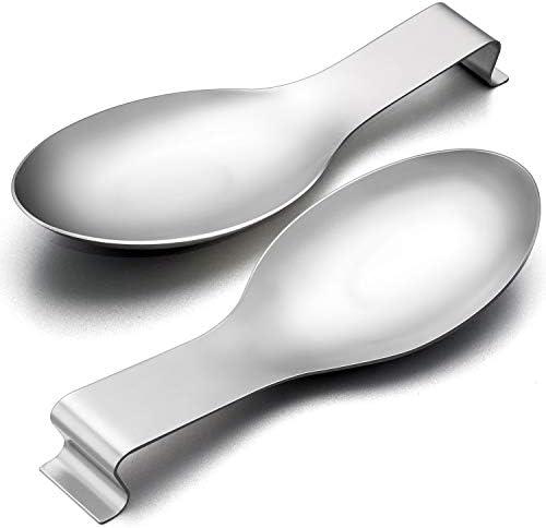 Spoon Rest Set of 1, E-far Stainless Steel Spoon Ladle Holder Spatula Rest for Kitchen Stove Top, Large Size & Dishwasher Safe