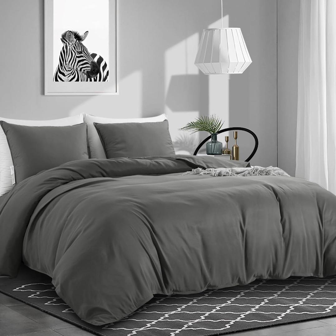 HOMBYS Oversized King Duvet Cover 120 x120 Inch, Ultra Soft Microfiber Grey Duvet Cover for All Season with Ziper Closure, 8 Coner Tabs (Grey, Oversized King)