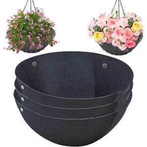 3PCS 16 Inch Round Hanging Basket Liners Fabric Hanging Plant Liners Non-Woven Planter Liners Black Felt Liners Replacement Inserts for Hanging Baskets Outdoor Plants - Avoid Bird Nesting
