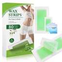 Wax Strips For Hair Removal, Waxing Kit For Women, Wax strins Hvpoalleraenic Facial Hair Removal for WomenAnd Men, Waxing Hair Removeal Kit with 80 PCS +4Calming Oil Wipes(Green, Pack of 80)