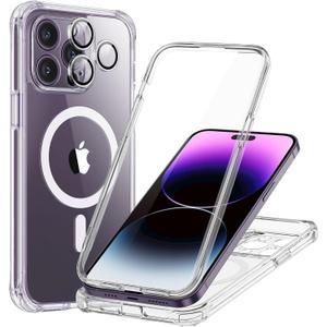 ESR for iPhone 15 Pro Case, Compatible with MagSafe, Full-Body Military-Grade Drop Proof Case for iPhone 15 Pro with Built-in 9H+ Tempered Glass Screen Protector, Clear