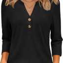 ATHMILE Womens Plus Size Tops 3/4 Length Sleeve Button Down Henley Shirts Business Casual Outfits Fashion Blouses, 2XL