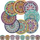 Gejoy 24 Pcs Purple Mandala Foldable Fan Style Mandala Flower Handheld Round Folding Flying Disc for Women Man Daily Use Festival Wedding Party Favors Decorations Portable, 8 Style