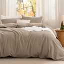 Bedsure Comforter Set King Size - Cotton Fabric with Microfiber Inner Fill, Taupe PureWoven Soft Bed Set for All Seasons, 3 Pieces, 1 Comforter (104" x 90") and 2 Pillow Cases (20" x 36")