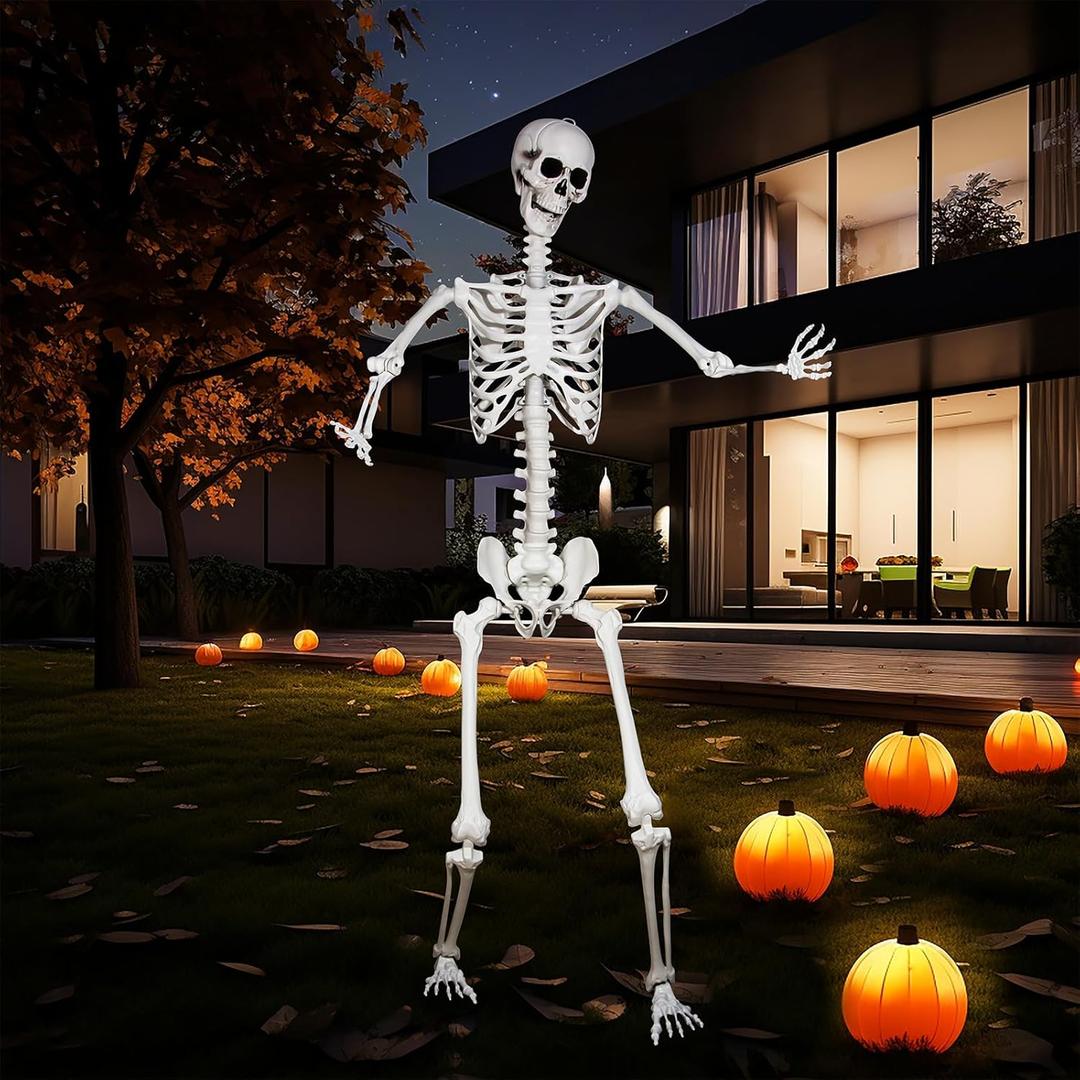 Halloween Giant Skeleton, Large Realistic Full Body Skeleton with Movable Joints for Halloween Party Haunted House Indoor Outdoor Decoration (7.8ft-1P)
