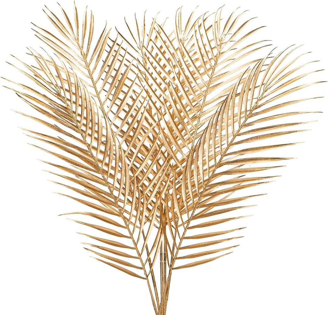 29” Large Gold Palm Leaves Palm Fronds Tropical Leaves Areca Palm Branches Artificial Palm Leaves with Stem Golden Palm Tree Leaves Faux Palm Leaves for Floral Arrangement Fake Gold Leaves 6Pcs