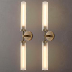 30" 2 Lights Hardwired Frosted Glass 2 PC Bathroom Wall Sconces, Handmade Knurled Brass Wall Light Fixture,Modern Vanity Light for Living Room,Hallway, Bedroom, Indoor Sconces