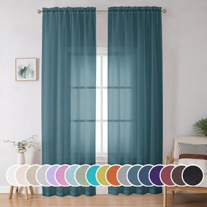 OWENIE Dusty Blue Sheer Curtains 90 Inches Long 2 Panels Set for Living Room Bedroom, Light Filtering Rod Pocket Clear Sheer Curtain 2Pcs, Each 42" W x 90" L, Total 84 Inch Width