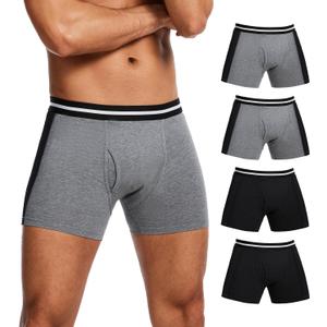 Men's Washable Incontinence Boxer Briefs with Fly, Cotton & Mesh Breathable Reusable Urinary Leakproof Underwear, Front & Rear Protection, 120ml Absorbency (2 Pack Black + 2 Pack Gray, L)