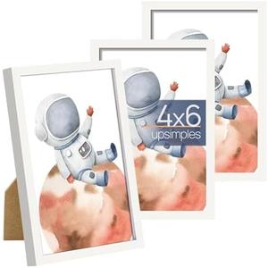 upsimples 4x6 Picture Frame Set of 3, Made of High Definition Glass for 4 x 6, Wall and Tabletop Display Thin Border Photo Frames for Home Décor, White