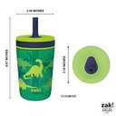 Zak Designs Kelso 15 oz Tumbler Set, (Dino Camo) Leak-Proof Screw-On Lid with Straw Made of Durable Plastic and Silicone, Perfect Cup Bundle for Kids (2pc Set)
