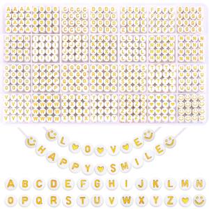 XIMISHOP 1400pcs Round Letter Beads for Jewelry Making, 28 Style Gold A-Z Alphabet Acrylic Beads Kits Heart Beads for Bracelets Making (4 * 7mm)