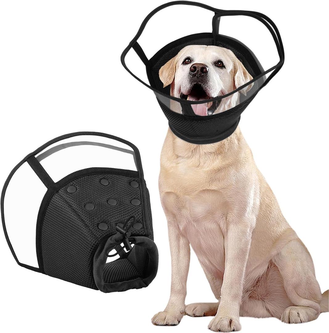 Kuoser Large Dog Cone Collar After Surgery, Soft Cone for Dogs to Stop Licking, Breathable Pet Recovery Collar Comfortable Elizabethan Collars, Adjustable Protective Dog Cones for Large Dogs, Black L (L (Neck: 13.3" - 17.3"))