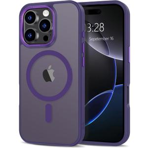 Anuck Case for iPhone 16 Pro Max Case Magnetic Phone Case Compatible with MagSafe, Soft TPU Bumper Hard Translucent Matte Back Slim Fit Shockproof Protective Cover for Men Women Girls - Dark Purple