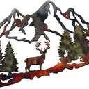 Moxweyeni Rustic Metal Forest Deer Wall Art Mountain Cabin Decor Rustic Animal Hunting Decoration for Bedroom Wall Decoration, 13 x 8 Inch(Fresh Color)
