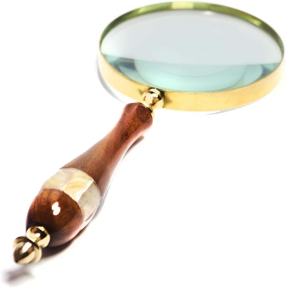 10X Wooden Magnifying Glass, Antique Reading & Inspection Magnifier for Coin & Stamp, Handheld Magnifier with Wooden Handle, Magnifying Glasses for Close Work (Seap Design)