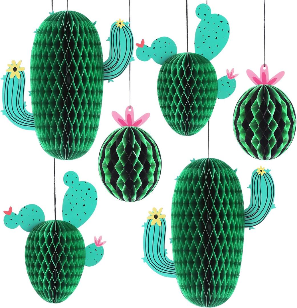 KatchOn, Hanging Cactus Centerpieces - Pack of 6, Cactus Party Decorations | Cactus Honeycomb, Fiesta Party Decorations | Cactus Classroom Decor, Desert Party Decorations | Mexican Party Decorations (Green)
