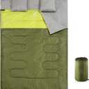 oaskys Double Sleeping Bag for Adults with 2 Pillows - Queen Size XL Waterproof Sleeping Bag for All Season Camping Hiking Backpacking 2 Person Sleeping Bags for Cold Weather & Warm (59in x 86.6", Oliver Green)