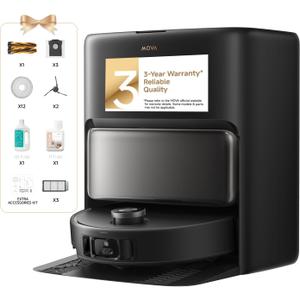 Mova V50 Ultra Complete Robot Vacuum and Mop Self-Cleaning, 24,000 Pa Suction, Liftable Navigation with Obstacle Overcoming and Warm Water Mopping with DuoSolution System Designed for Pets, Black