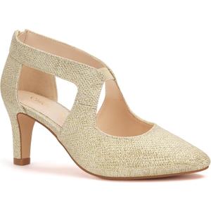 Women's Pumps,Comfortable Closed Toe 3-Inch Kitten Heels,Low Heels for Work,Office,Wedding,and Dressy Occasions,Dress Shoes for Women (10, Gold)