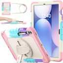 SEYMAC stock Case for Samsung Galaxy Tab S10 Plus/ S9 FE Plus/ S9+ 5G Tablet 12.4'' Case with Screen Protector Pencil Holder [360 Rotating Hand Strap] &Stand, Drop-Proof, Beige+Pink