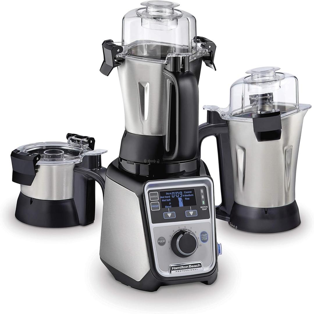 Hamilton Beach Professional 4-in-1 Juicer Mixer Grinder, Commercial-Grade 1400 Watt Motor, 3 Leakproof Jars, For Wet and Dry Spices, Chutneys and Curries, Engineered in India & USA (58770), Stainless