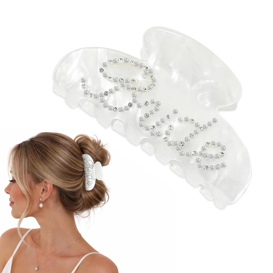 Bride Gifts Hair Clip - Bride Accessories, White Rhinestones Shiny Acrylic Hair Claw Clip, Bridal Wedding Hair Accessories | Bachelorette Party Decorations, Bridal Shower, Engagement Gifts (DIAMOND)