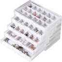Frebeauty Acrylic Jewelry Organizer Earring Organizer Box with 5 Drawers Earring Holder Organizer with Velvet Trays Clear Jewelry Box for Women Earring Display for Rings Studs(White)