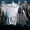 4 Pack Halloween Hanging Ghosts Skeleton Decorations, Grim Reaper with Chain Hanging Decor for Yard Patio Outside Lawn Garden Outdoor/Indoor