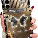 Changjia for Samsung Galaxy S25 Glitter Kickstand Case,Cute Luxury 3D Bling Sparkly Diamond Butterfly with Foldable Stand Mirror Elegant Shockproof Protective Case for Women Girls for Galaxy S25,Black