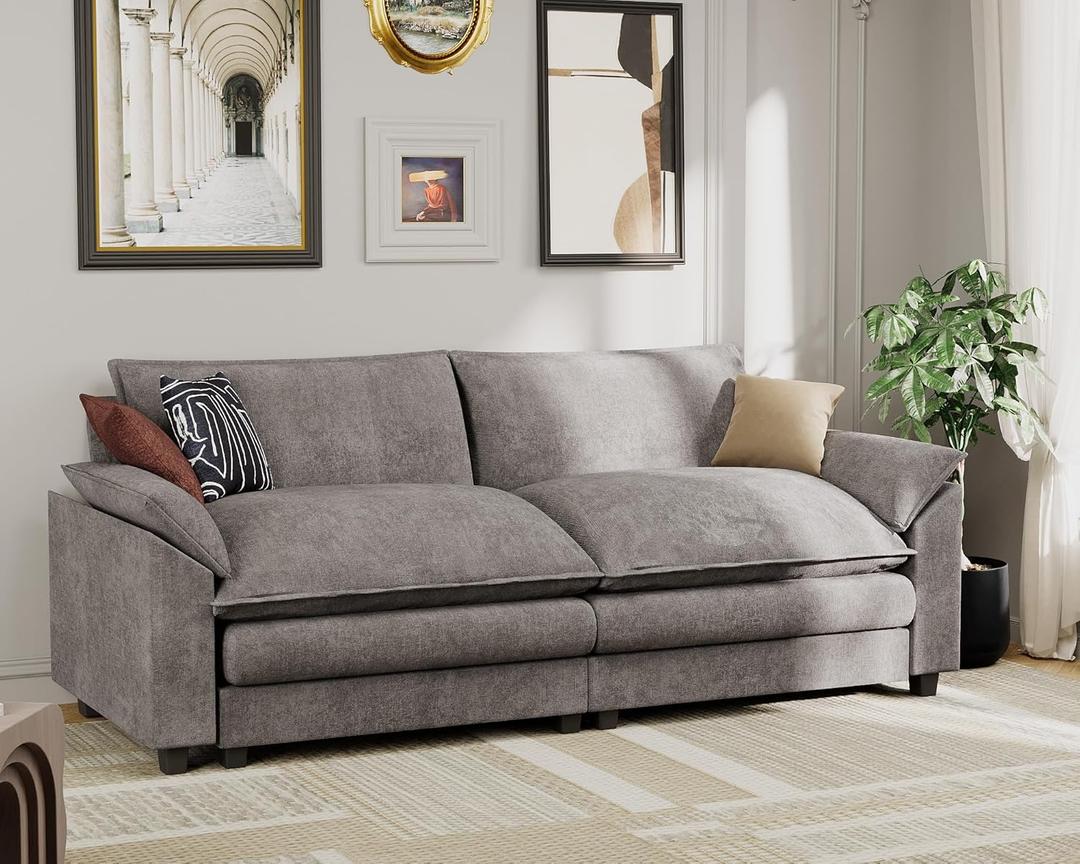 JUMMICO 79 Sectional Sofa Modern Deep Couch, Loveseat Chenille Fabric Modular Sofa Sleeper Comfy for Living Room/Bedroom/Apartment (Grey, Loveseat Sofa)