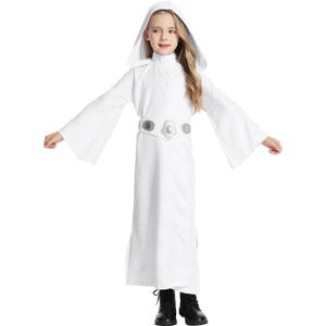 Kids Girls Princess Costume Halloween Deluxe Cosplay Dress with Belt (Medium, White)