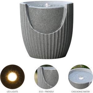 9.84” H Small Outdoor Water Fountain Made with Eco-Friendly Recyclable Materials, Polyethylene Bubbler Water Fountain, Outdoor Tabletop Decor with LED Lights for Patio, Porch, Backyard (9.84")